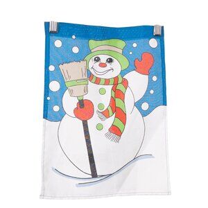 Snowman Winter Garden Flag 10x15 Blue Frosty Broom VTG Emson